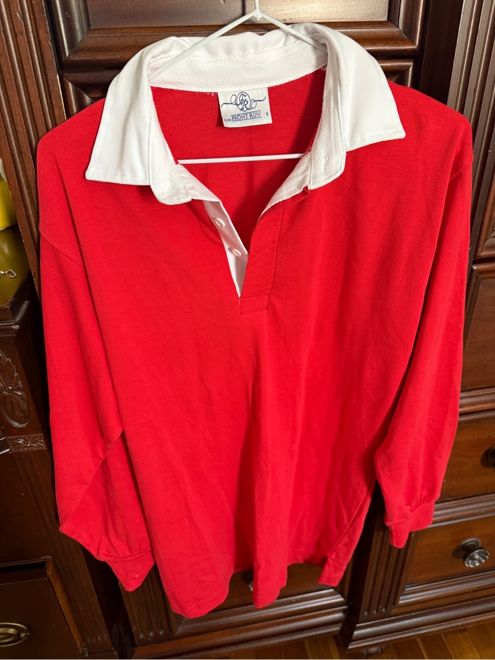 Red Rugby-Style Long Sleeve Shirt with White Collar - Men’s